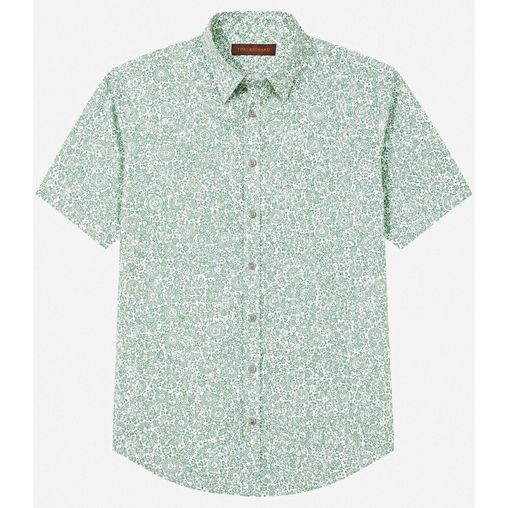 Tori Richard Men's Geometric Button-Up Shirt Green/White Cotton Woven XL